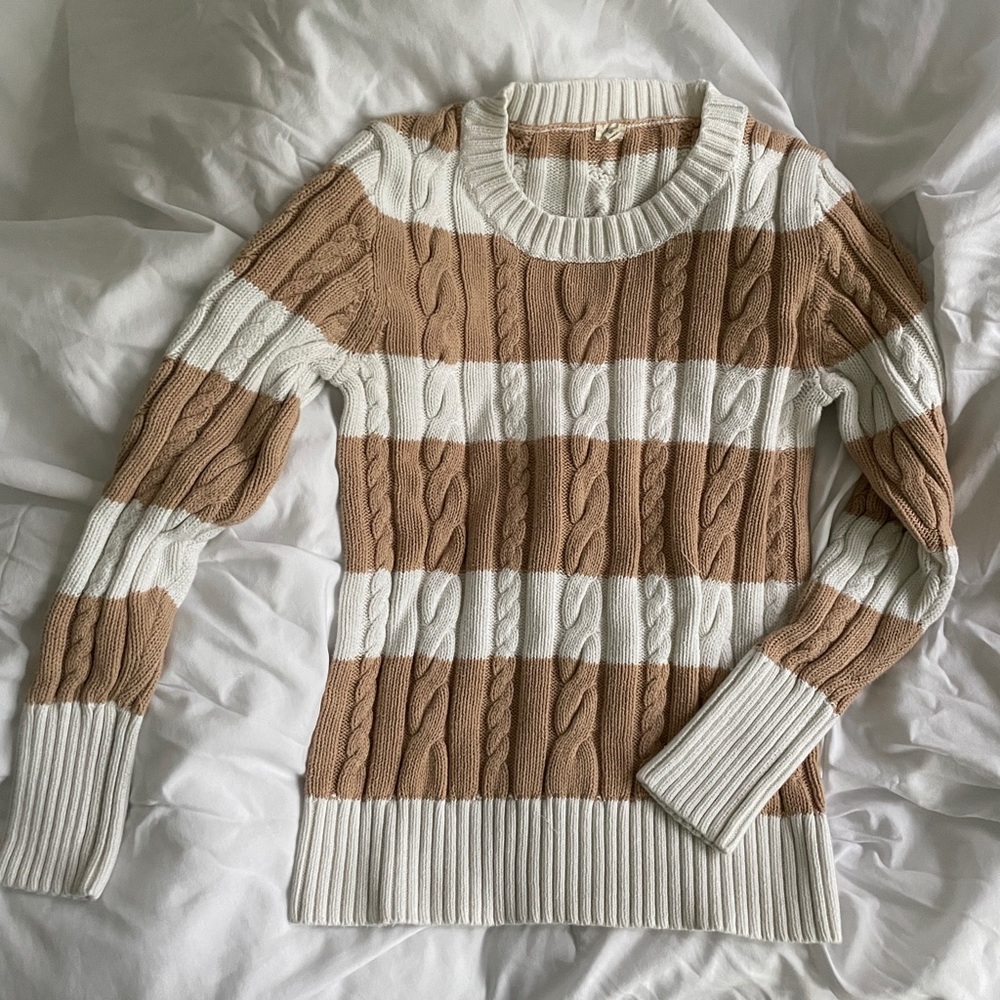 J.crew striped beige white sweater size S/M